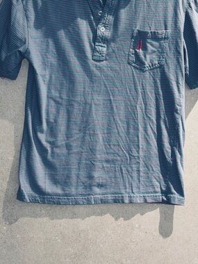 johnnie-O Hangin’ Out Pink Aqua Striped Pocket Polo Surfer Logo
